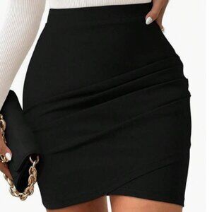 Women's Size Medium Mini Skirt Black Tulip Hem Faux Wrap Pencil Skirt Lined Zip